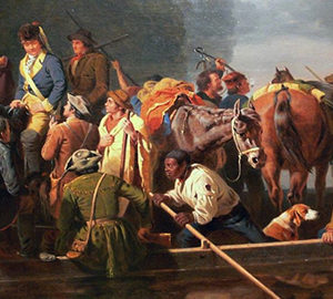 Port Royal Battlefield. a painting depicting people on a boat