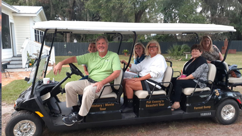 Golf Cart Tours of Beaufort. People on a large golf cart